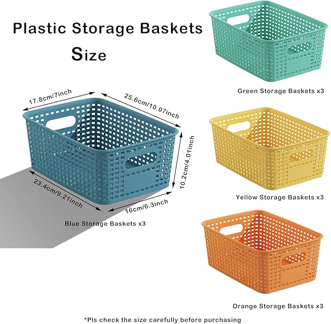 Plastic Storage Basket for Organizing 12 Pack Small Colored Storage Bins Container for Shelves, Colorful Shelf Baskets with Handles for Pantry Classroom Playroom Kitchen Cabinet Organization