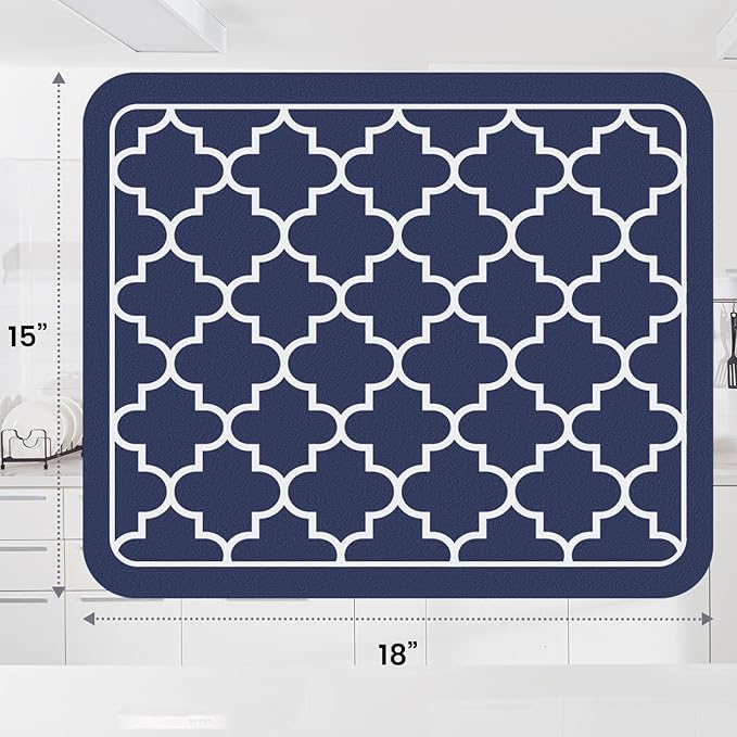 WISELIFE Dish Drying Mat Super Absorbent Drying Mat Large Dish Drying Mats for Kitchen Counter Easy Clean Dish Mat Kitchen Drying Mat15"x 18" Stylish Blue