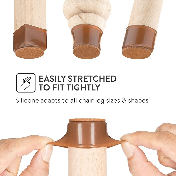 Aneaseit Chair Leg Floor Protectors - 32 pcs Brown - Felt Bottom Silicone Pads for Hardwood Floors & Furniture Feet - Rubber Caps for Chairs - Medium