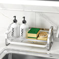 Sink Caddy,Sponge Holder for Kitchen Sink, Kitchen Bathroom Sink Organizer,304 Stainless Steel Kitchen Countertop Organizer Soap Tray with Removable Drain Tray Length Version - Silver