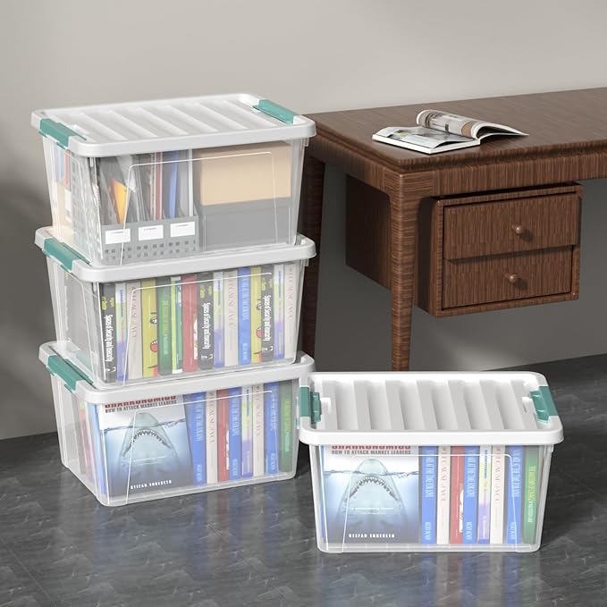 Haodehen 6-Pack Clear Plastic Storage Bins with Lids, 35 Quart Latch Storage Box