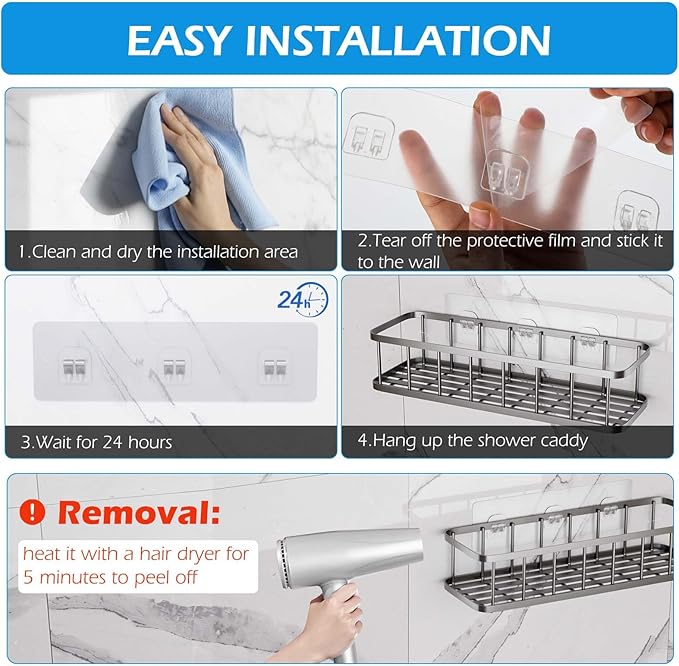 Lsnisni 3 Pack Shower Caddy Adhesive Replacement, Shower Adhesive Strips, Strong Adhesive Hooks, Waterproof Sticker, No Drilling, for Bathroom Shelf and Kitchen Racks