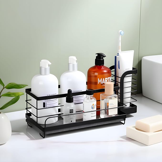 for Scrub Daddy & Mommy Sponge Holder, Kitchen Sink Caddy for Soap Dish & Adjustable Dish Brush Holder, with Diatomite Stone Sink Tray, Instant Dry