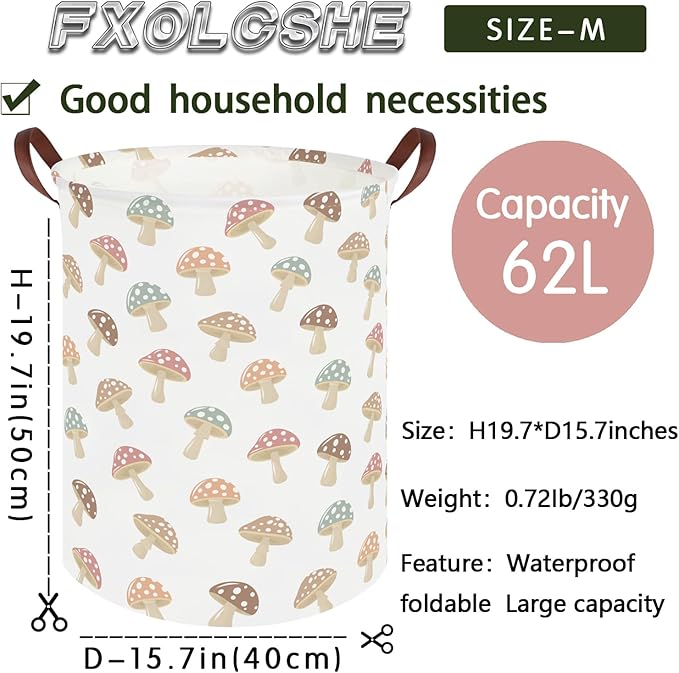 Mushroom hamper,Laundry Basket,Collapsible Canvas Waterproof Storage Bin,Nursery Hamper,Gift Baskets,baby Laundry Hampers,Room Decor(Mushroom)