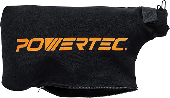 POWERTEC Miter Saw Dust Collector Bag for 7-1/4", 8-1/2", 10" Miter Saw.Fits Nominal 1-3/4" Dust Ports, Hook & Loop Dust Bag w/Zipper, Wired Adjustable Stand for Tank Belt Sander & Diagonal Saw(75076)