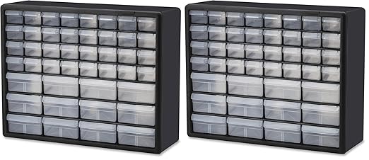 Akro-Mils 44-Drawer Plastic Drawer Storage Cabinet for Garage Organization, Bead Organizer, Building Bricks Storage, Teacher Toolbox, Makeup Organizer, 20" W x 6" D x 16" H, 10144 Black (Pack of 2)