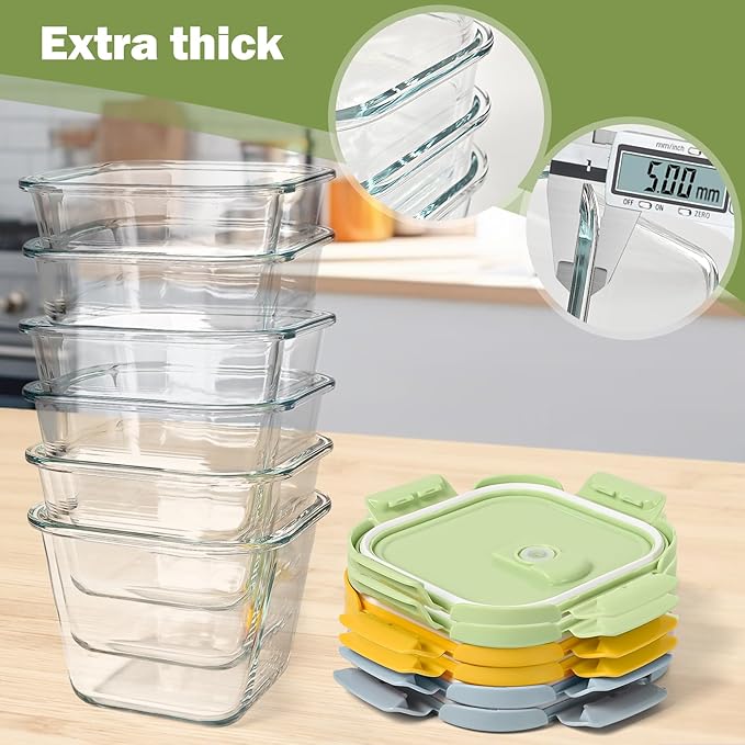 Glass Soup Containers with Lids 32 oz, 4 Cup Glass Storage Containers, Tall Borosilicate Glass Food Storage Containers for Lunch, Ice Cream, Travel and Deli, Soup Freezer Safe Containers with Lids