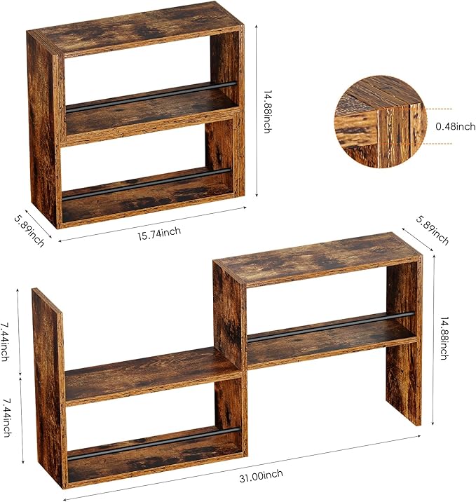 Expandable Cabinet Organizer Shelf, Set of 2 Kitchen Counter Shelves for Countertop Organization Spice Rack Kitchen Storage Stackable