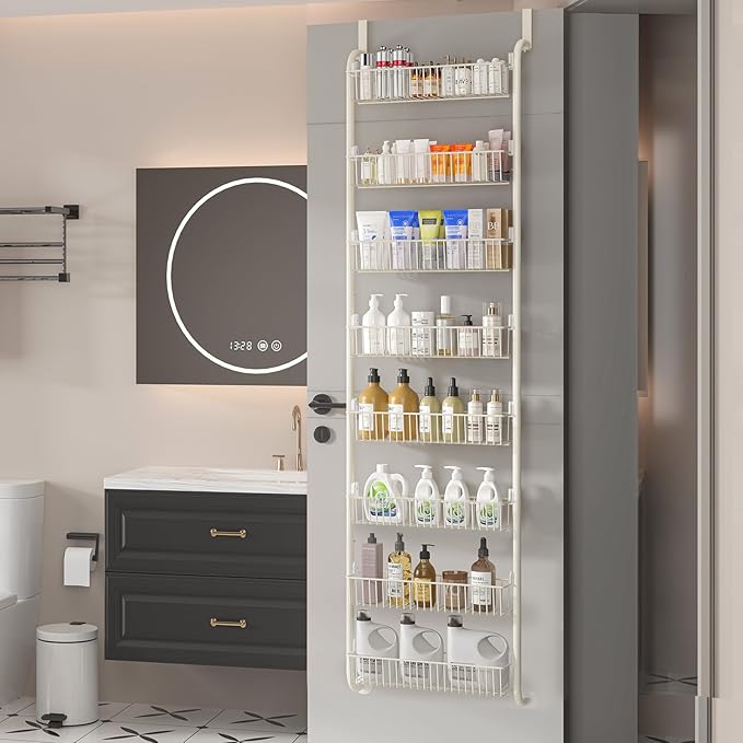 MIAOLI Over the Door Pantry Organizers and Storage, 8-Tier Spice Rack, Home & Kitchen Storage Shelves for Cabinet, Large Capacity Hanging Seasoning Organizer, Laundry Room Organization, White