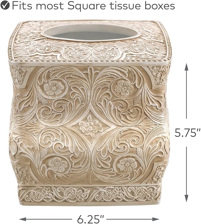 Creative Scents Victoria Tissue Box Cover Square – Beige Tissue Holder for Bathroom - Decorative Tissue Box Holder with Durable Bottom Slider - Boho Bathroom Decor