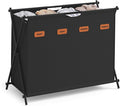 SONGMICS Laundry Hamper, Laundry Basket, 40.9 Gal. Laundry Sorter 4 Sections, Collapsible X-Frame, Clothes Organizer with Customizable Labels, Laundry Room, Bedroom, Bathroom, Ink Black ULCB140B01
