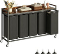 Laundry Hamper with Shelf, Laundry Basket 5 Section, Laundry Sorter with Pull-Out Removable Large Bags and Movable Wheels, Metal Frame, 5 x 15.87 Gallons (60L), Rustic Brown + Black PF08XLY