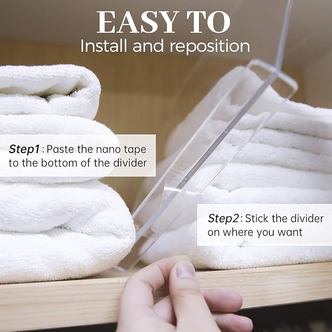 ROUFA Acrylic Shelf Dividers for Closet Shelf Organizer, 10Pcs Clear Wood Closet Divider Separator for Storage and Organization, Bedroom Organizer for Any Thickness of Shelves, 11.8''x11''