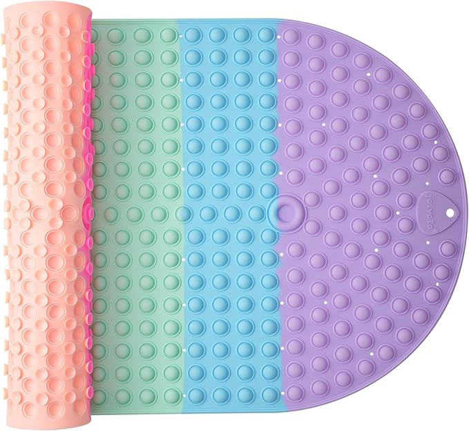 Joiyota Push Pop Bubble Bath Mat for Kids,Rainbow Large Non-Slip Silicone Tub Mat with Strong Suction Cups for Toddler,33x17.3 Inch Waterproof Shower Mat for Bathtub, Sensory Bath Pad with Drain Holes