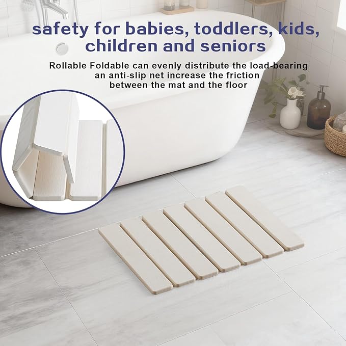 ODE TO ORDER 15.76 Inch Super Absorbent Diatomaceous Earth Mat for Bathroom, White Easy Clean Rollable Foldable Stone Bath Mat, Non-Slip Quick Dry Shower Mat for Kitchen,Outdoor Use