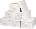 Large 17''x12'' Quart Collapsible Stackable Storage Bins with Lids, 6 Packs Off White Fabric Closet Boxes with Lids, Storage Cube Baskets Container Organizers for Bedroom Office(17''x12.2x''8'')