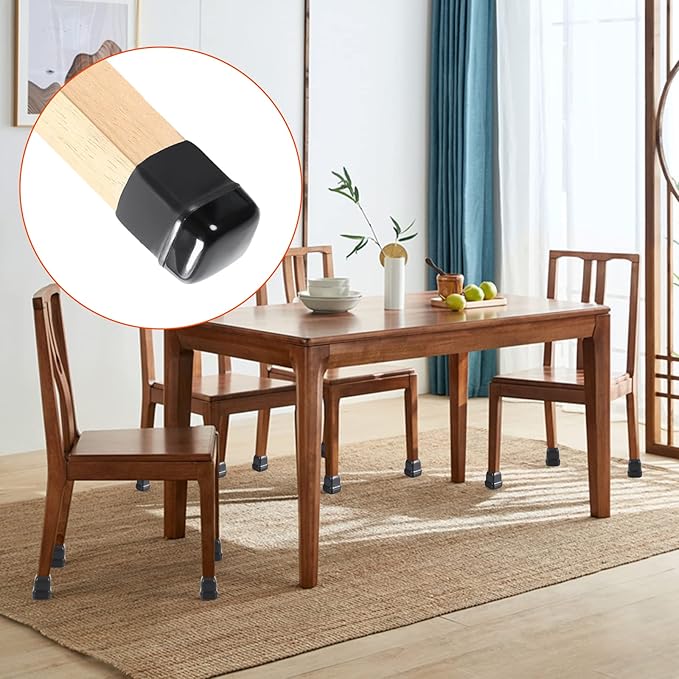 Ezprotekt 24 Pcs Chair Sliders for Carpet, Square Chair Glides for Carpet, Teflon Furniture Pads Glides, Bar Stool Protectors Caps, Furniture Sliders for Chair Table Desk Black (S Fit: 0.55"- 0.75")