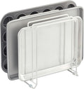 mDesign X-Large Steel Storage Tray Organizer Rack for Kitchen Cabinet - Divided Holder with 5 Slots for Skillets, Frying Pan, Pot Lids, Cutting Board, Baking Sheets - Concerto Collection - White