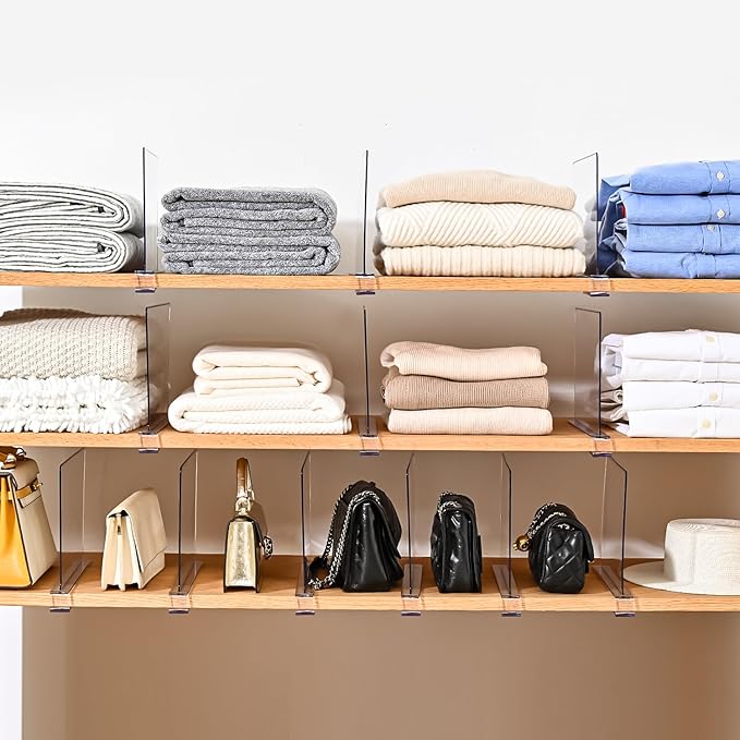 Shelf Dividers，Vertical Purse Organizer for Closet，Thickened and Sturdy Shelf Organizer for Sweater, Shirts, Handbags,8" Tall x 11" (8 Pcs)