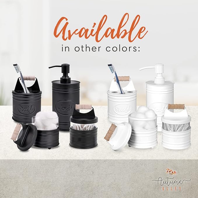 Autumn Alley Rustic Bathroom Accessories Set 4 - Galvanized Soap Dispenser, Rustic Toothbrush Holder, 2 Apothecary Jars Qtip Holder - Western Bathroom Decor – Farmhouse Bathroom Decor Accessories