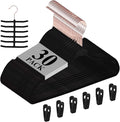 VECELO Premium Velvet Clothes Hangers Suit Heavy Duty (30 Pack)-Non Slip & Space-Saving with 6 Finger Clips & Tie Rack Excellent for Men and Women，Black