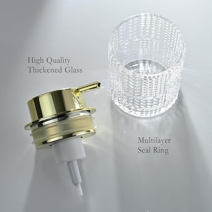 Foaming Glass Soap Dispenser,Hand Foam Soap Dispenser for Kitchen & Bathroom-2 Pack（B-Type Clear Glass/Gold Pump）