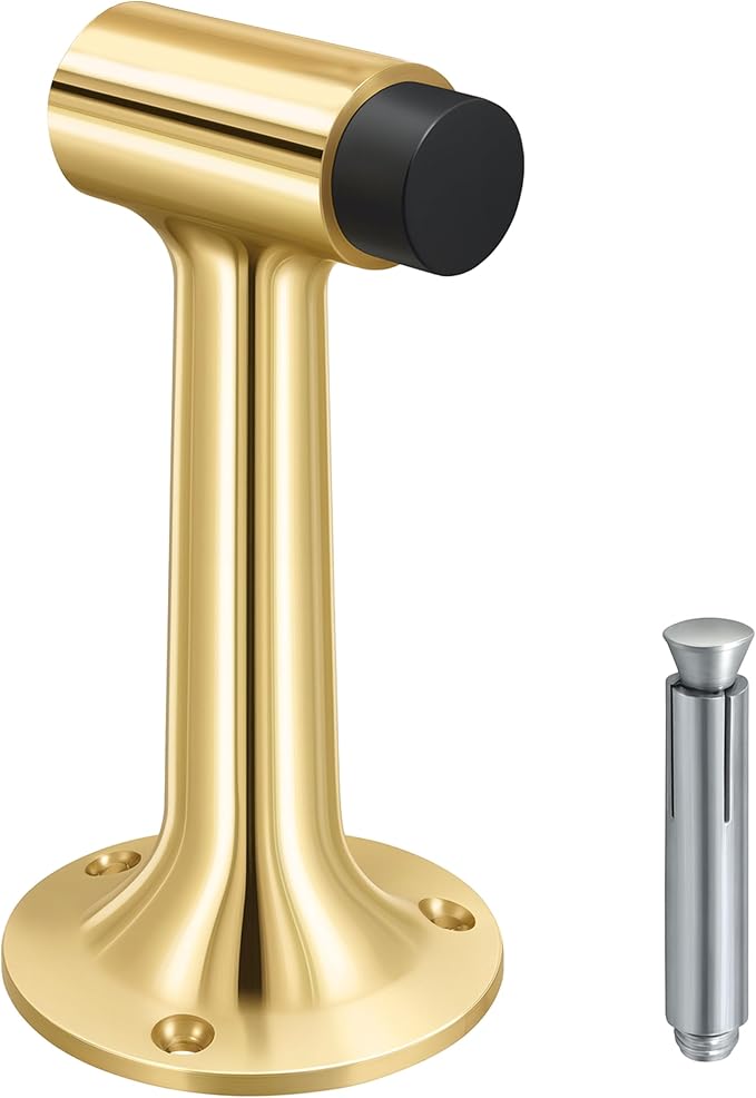Heavy Duty 6″ Door Stop, Solid Brass Commercial Grade, Floor Mount Stopper (Polished Brass)