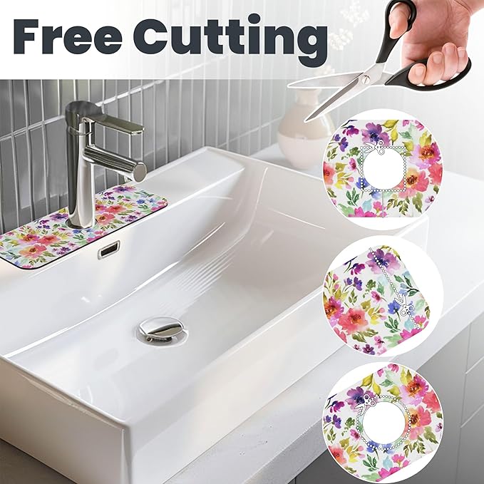 3Pcs Watercolor Flower Dish Drying Mat & Kitchen Sink Splash Guard Faucet Mat For Kitchen Counter Absorbent Microfiber Dishes Pad Dish Drainer Rack Mats Fast Dry Kitchen Accessories