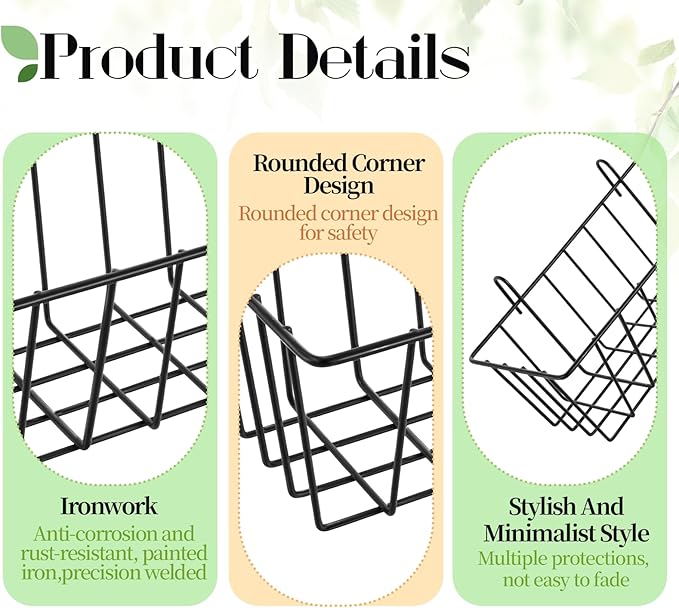 10 PCS Wall Grid Panel Hanging Wire Basket, Storage and Display Basket, No Drilling Wall Hanging Baskets, Grid Walls Accessory, for Kitchen Bathroom Home Decor Supplies, Black