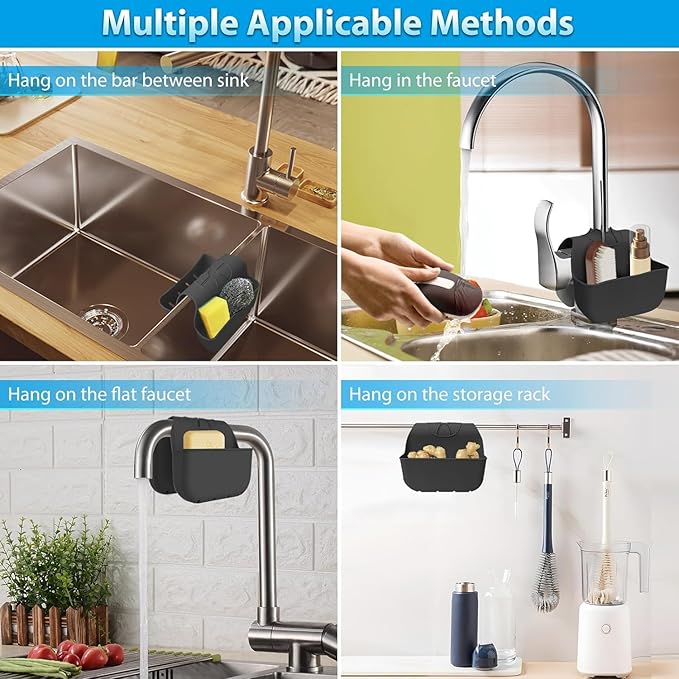 1Pc Sponge Holder for Kitchen Sink, Silicone Saddle Caddy Organizer Rack, Sponges Holder Over Faucet, Hanging Kitchen Sink Organizer Accessories Rack Basket-（Black）