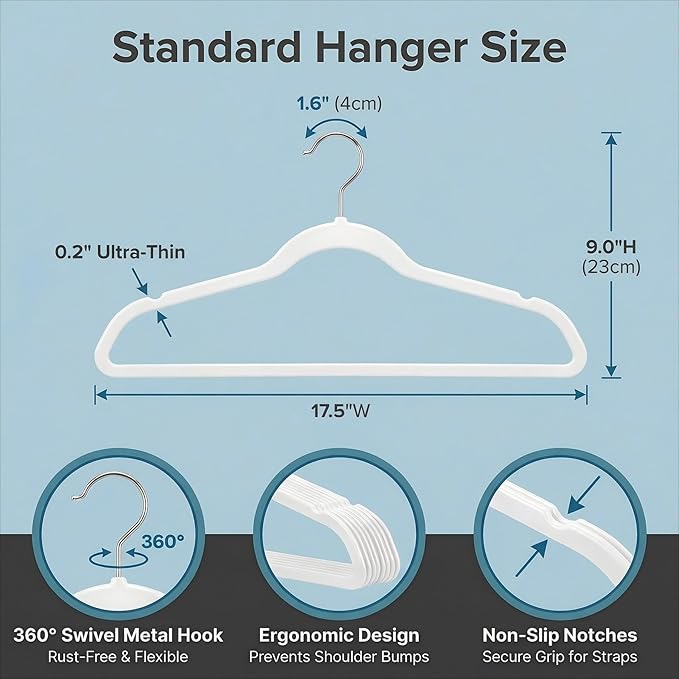 HOUSE DAY Ivory Plastic Hangers 100 Pack - Heavy Duty Non-Velvet Hanger with 360° Swivel Hook & Non Slip Notches - Slim Space Saving Clothes Hangers, Durable Closet Organizers for Coats Shirts Dresses