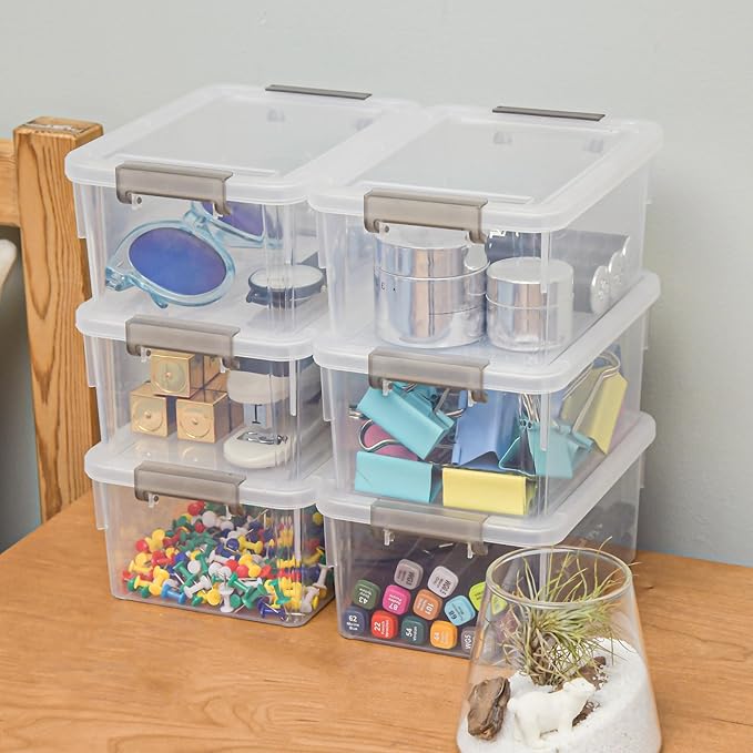 Citylife 8 Packs Small Storage Bins 1.3 QT Plastic Storage Container Stackable Box with Lids for Organizing, Clear White