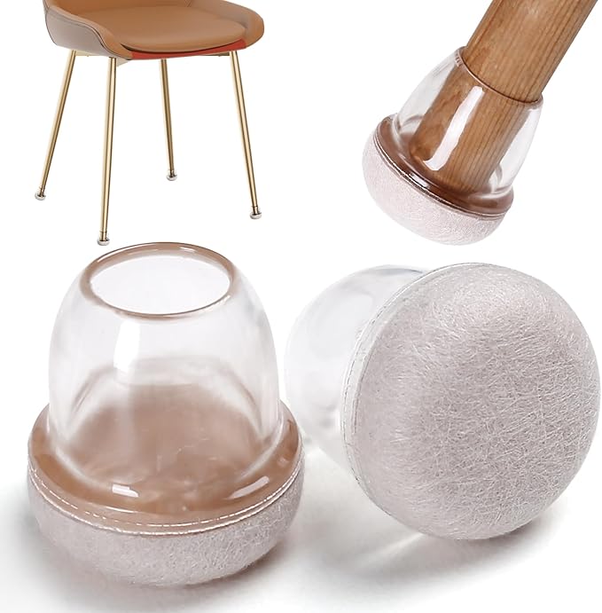 24PCS Clear Chair Leg Floor Protectors, Round Felt Furniture Pads for Hardwood Floors, Silicone Chair Leg Caps, Chair Feet Covers to Protect Floor from Scratches & Noise(Fit: 0.55"-0.75")