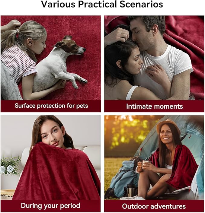 Waterproof Blanket for Couples - Love Blankets Stain Proof, Absorbent, Leakproof, Reversible, Plush Cozy & Washable - Waterproof Couch Cover Ideal for Bed/Couch, Dogs/Cats(82"x82", Wine red/Black)