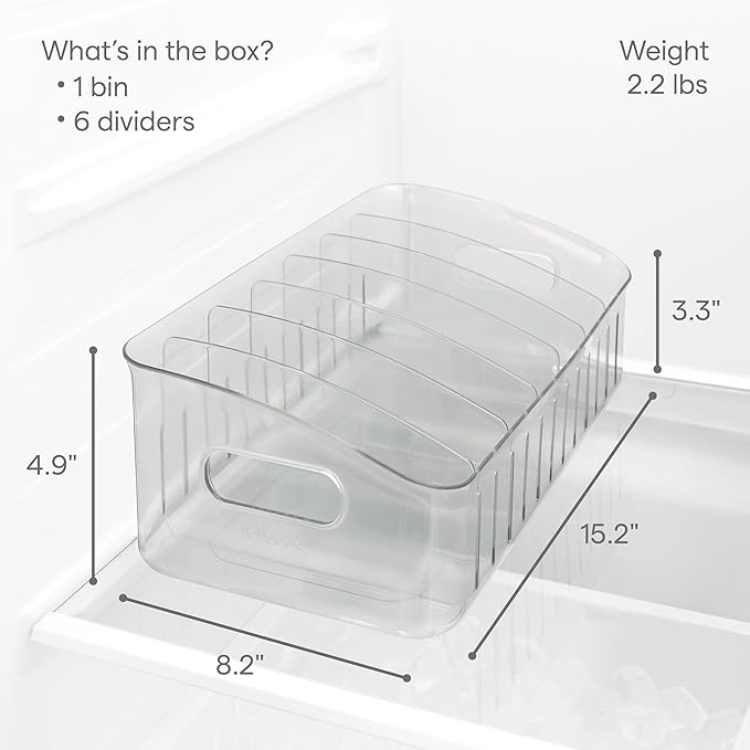 YouCopia FreezeUp Freezer Bin 15", BPA-Free Clear Fridge Organizer with Adjustable Dividers and Handles for Frozen Food and Leftovers