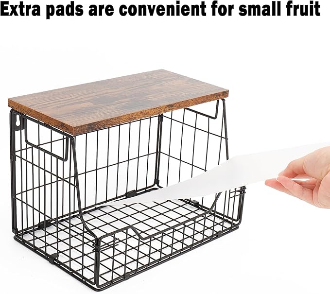 Livabber Fruit Basket for Kitchen, Metal Fruit Vegetable Storage Bin with 2 Banana Hangers, Countertop Wire Basket Organizer for Snack Potato Onion, Screw Mounted or Stand (Black, 2 Pack)