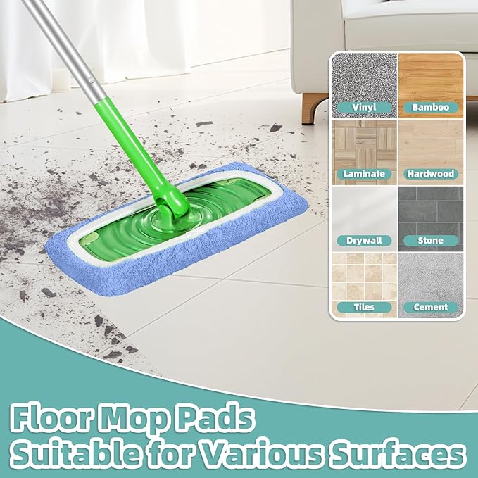 Reusable Mop Pads Compatible with Swiffer Sweeper Mop, Microfiber Dry Sweeping Cloths & Machine Washable Wet Pads Refill for Use on All Sealed Floors - Stone, Hardwood, Laminate & Tile (3 Blue)
