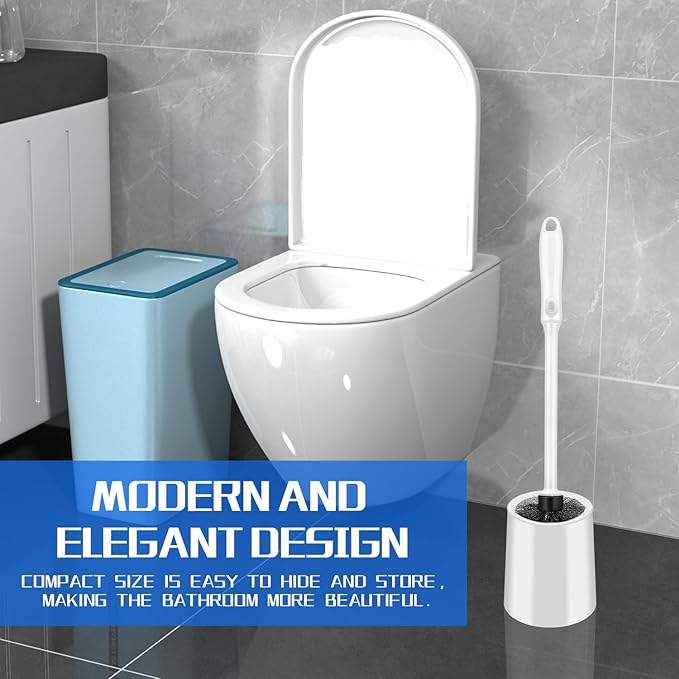 Toilet Brush and Holder Set, 4 Pack Long Handle Non-Slip Grip Toilet Bowl Brush, Hard Toilet Brush, Deep Cleaning for Bathroom, Easy to Assemble White