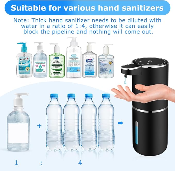 Automatic Soap Dispenser Touchless,Liquid Soap Dispenser with 4 Adjustable Levels,12.8oz USB Rechargeable and Wall Mounted,Smart Hand Soap Dispenser for Bathroom,Kitchen Sink,Dish Soap(Black)