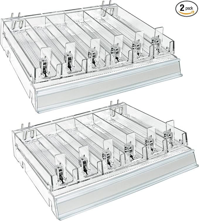 Azar Displays 225830-6COMP-CLR 6 Compartment Divider Bin Cosmetic Tray with Pushers - 6 Slots per Tray, 2-Pack, Clear