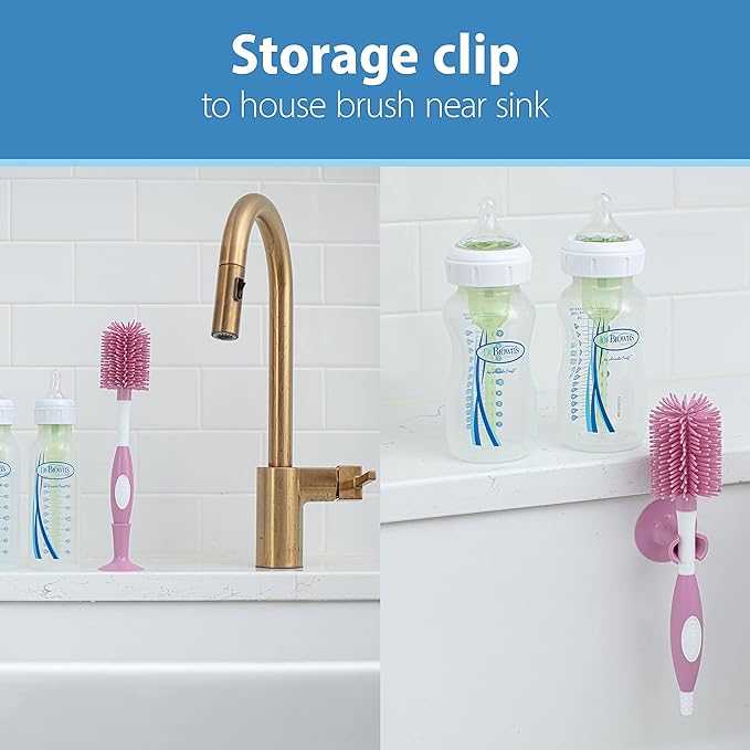 Dr. Brown's Reusable Sponge Baby Bottle Cleaning Brush + Soft Touch Bottle Brush, BPA-Free, Pink, 2-Pack