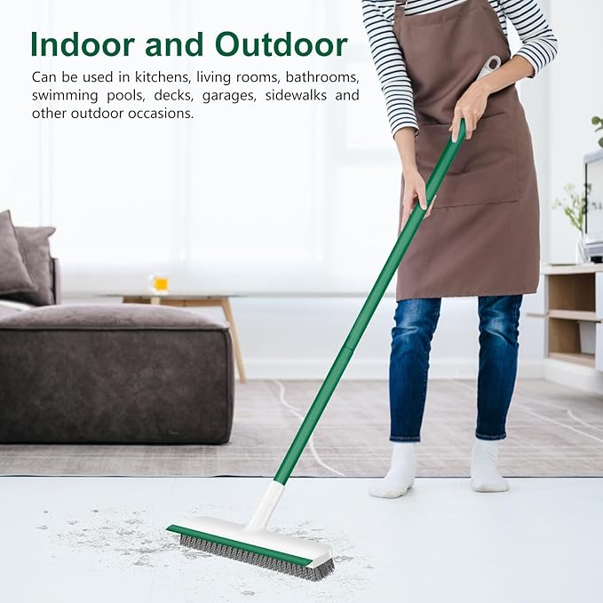 SetSail Upgraded Large 12 in Wide Floor Scrub Brush with 51-Inch Long Adjustable Handle 2 in 1 Scrape Brush Stiff Bristle Floor Scrubber for Cleaning Shower Bathroom Garage Kitchen Wall Deck Tub Tile