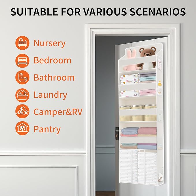 5-Tier Over The Door Organizer with 10 Mesh Pockets | Large Capacity Hanging Closet Storage for Baby Diapers, Toys, Nursery& Newborn Essentials (Beige)