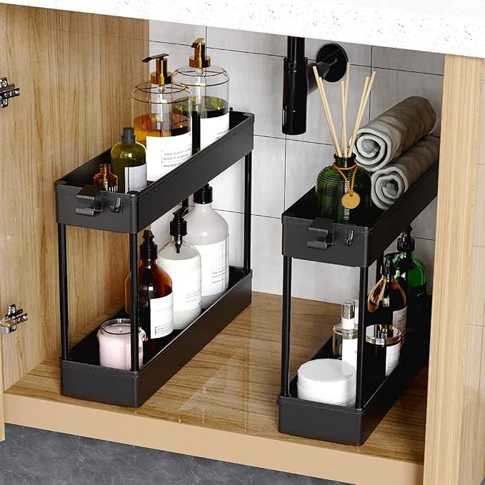SPACEKEEPER Slim Rolling Storage Cart 4 Tier Bathroom Organizer Cart Mobile Shelving Unit Slide Out Utility Cart for Kitchen, Bthroom, Makeup, Craft, Laundry Narrow Places, Black