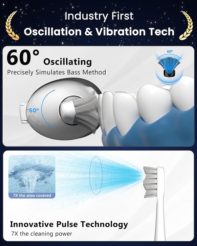 3-in-1 Flossing Toothbrush – Flosses, Vibrates and Oscillates, Electric Toothbrush with Water Flosser for Adults, 5 Brush Heads, 3 Modes for Plaque Removal, Sensitivity & Braces, Travel - White