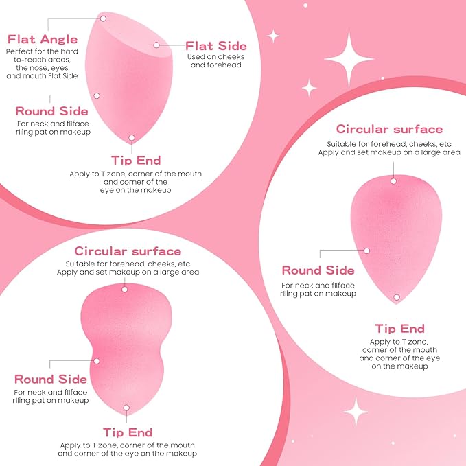 15pcs Pink Makeup Sponge Set, Non-Latex Wet & Dry Dual Use Foundation Sponge for Flawless Application, Reusable & Washable, Ultra Soft Powder Puff Blenders for Cream, Liquid & Powder Makeup