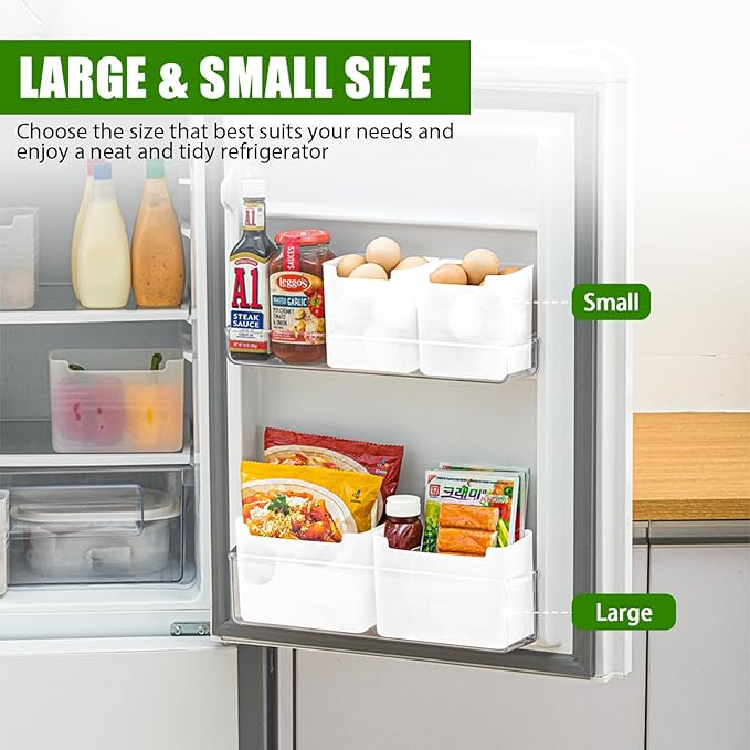 6 Pack Refrigerator Organizer Box, Plastic Refrigerator Side Door Storage Containers, Space-Saving Organizer Bins for Refrige, Refrige Drawers for Fruit and Vegetable (White,S×6)