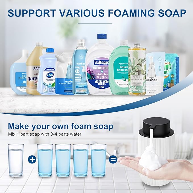 Ceramic Foaming Soap Dispenser, 12 oz Bathroom Foam Hand Soap Dispenser, Refillable Lotion Soap Dispenser with Removable Pump for Kitchen Hand Wash Dispenser, Modern Home Decor(2Pack-White)