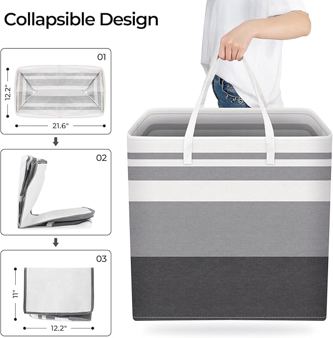 HomeHacks 3-Pack Large Laundry Basket, Waterproof, Freestanding Laundry Hamper, Collapsible Tall Clothes Hamper with Extended Handles for Clothes Toys in the Dorm and Family-(Gradient Grey, 100L)