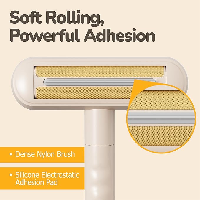 SHIMMURR Reusable Pet Hair Remover - Lint Roller for Dog & Cat Fur - for Furniture, Carpet, Clothing - Detachable Handle (Apricot (Light Beige))